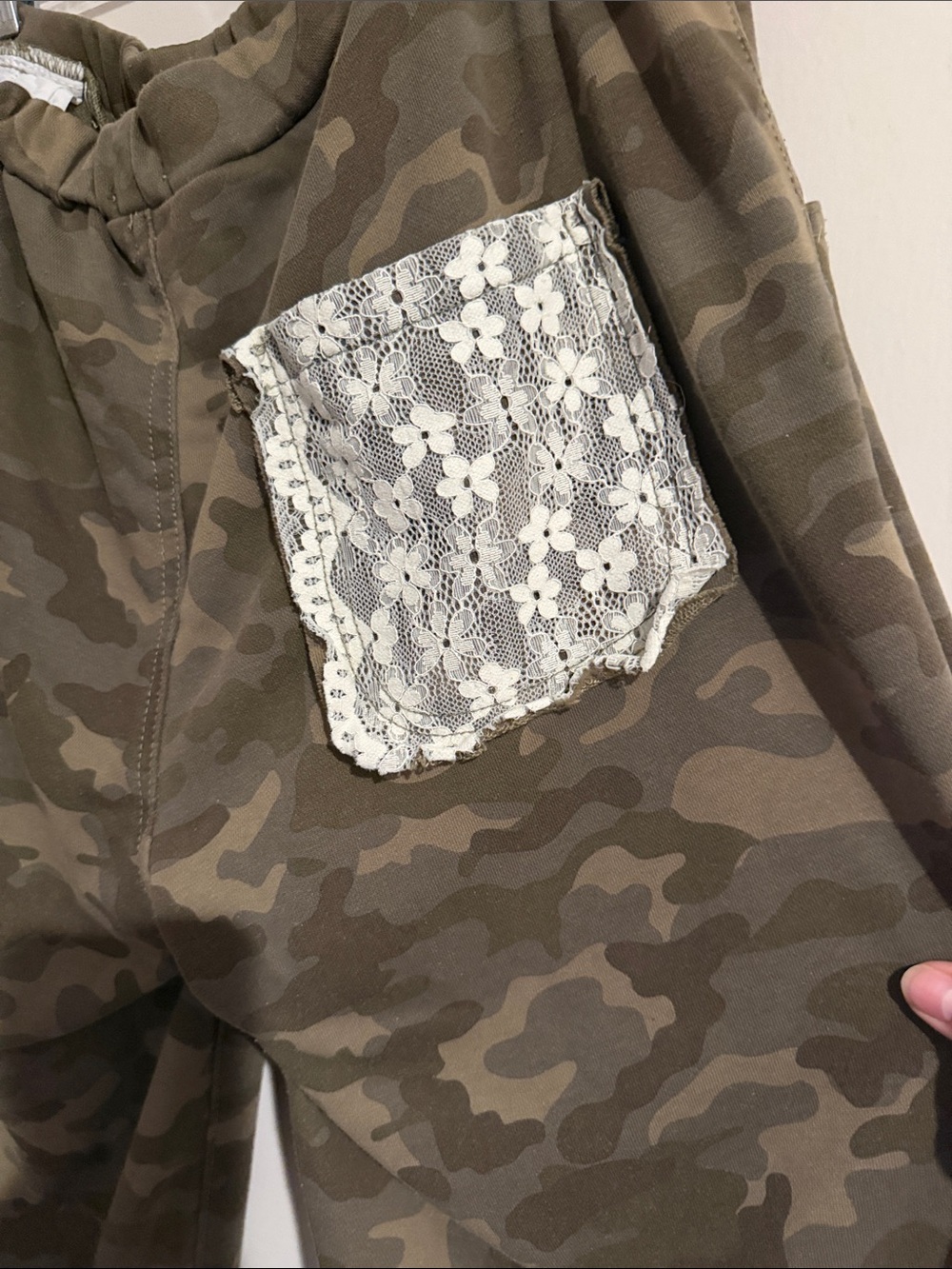 POL Olive Camo Joggers with Cream Lace Patch Accents - Picture 6 of 8